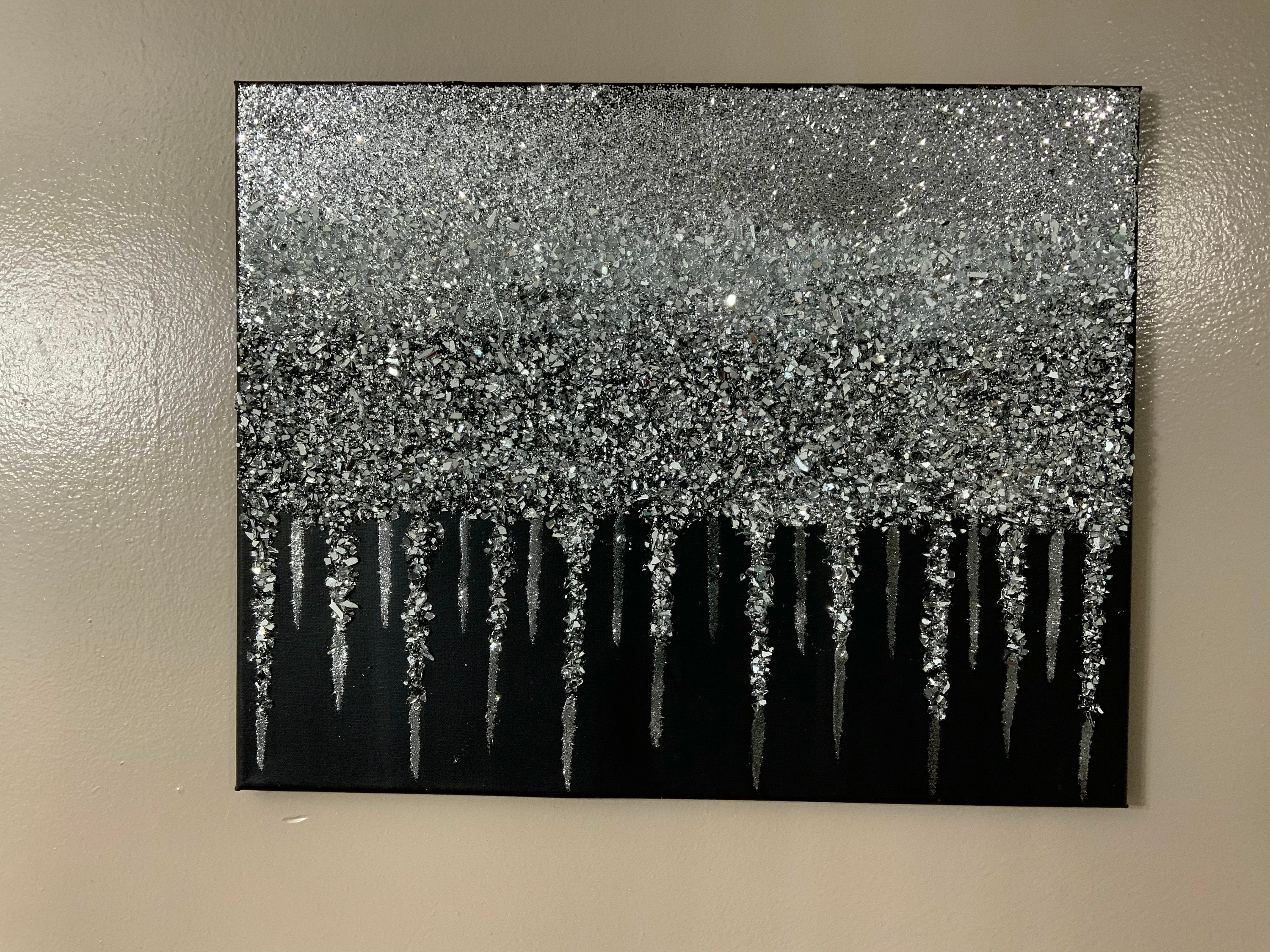 Glitter painting Glitter art Black and silver glass Etsy
