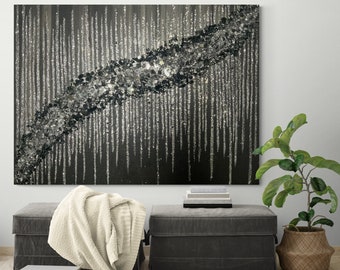 Glitter painting, Glitter glass painting, Black Glitter Painting, Silver Glitter Painting, Abstract Painting, Glitter art, Wall Decor