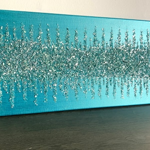 Teal glitter glass art, Teal glass art, Teal glam art, Glam art, Wall decor, Home decor, Abstract Art