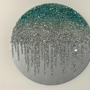 Ombré Teal Glitter glass painting, Teal glass painting,  Glitter Painting, Glass painting, Wall Decor, Abstract Art, Home decor