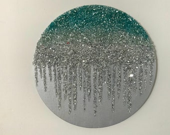 Ombré Teal Glitter glass painting, Teal glass painting,  Glitter Painting, Glass painting, Wall Decor, Abstract Art, Home decor