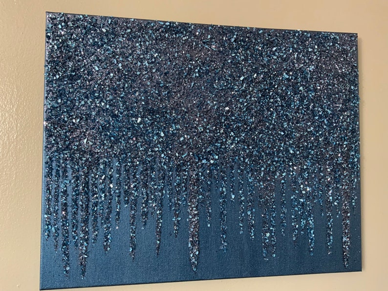 Navy Blue Glitter Painting Navy Blue Glass Painting Navy Etsy