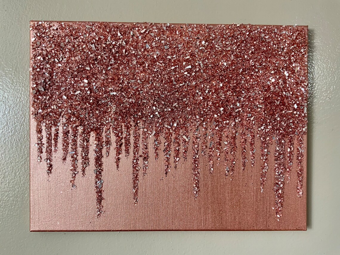 Rose Gold Glitter Painting Rose Gold Glass Painting Rose Etsy