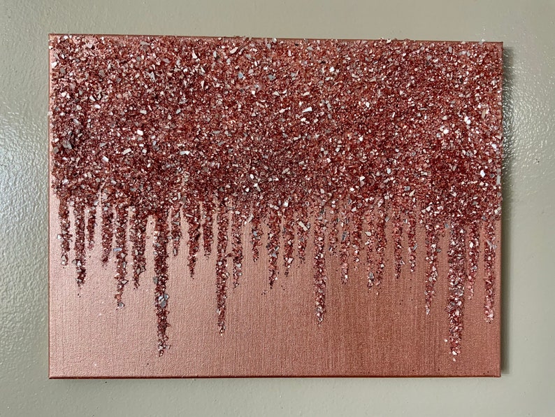 Rose Gold Glitter Painting Rose Gold Glass Painting Rose Etsy