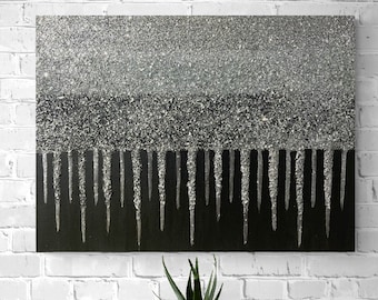 Glitter painting, Glitter glass painting, Black Glitter Painting, Silver Glitter Painting, Abstract Painting, Glitter art, Wall Decor
