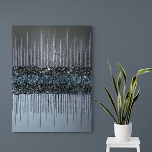 Glitter painting, Glitter glass painting, Black Glitter painting, Blue glitter painting, Abstract painting, Glitter Art, Wall decor