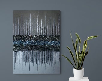 Glitter painting, Glitter glass painting, Black Glitter painting, Blue glitter painting, Abstract painting, Glitter Art, Wall decor
