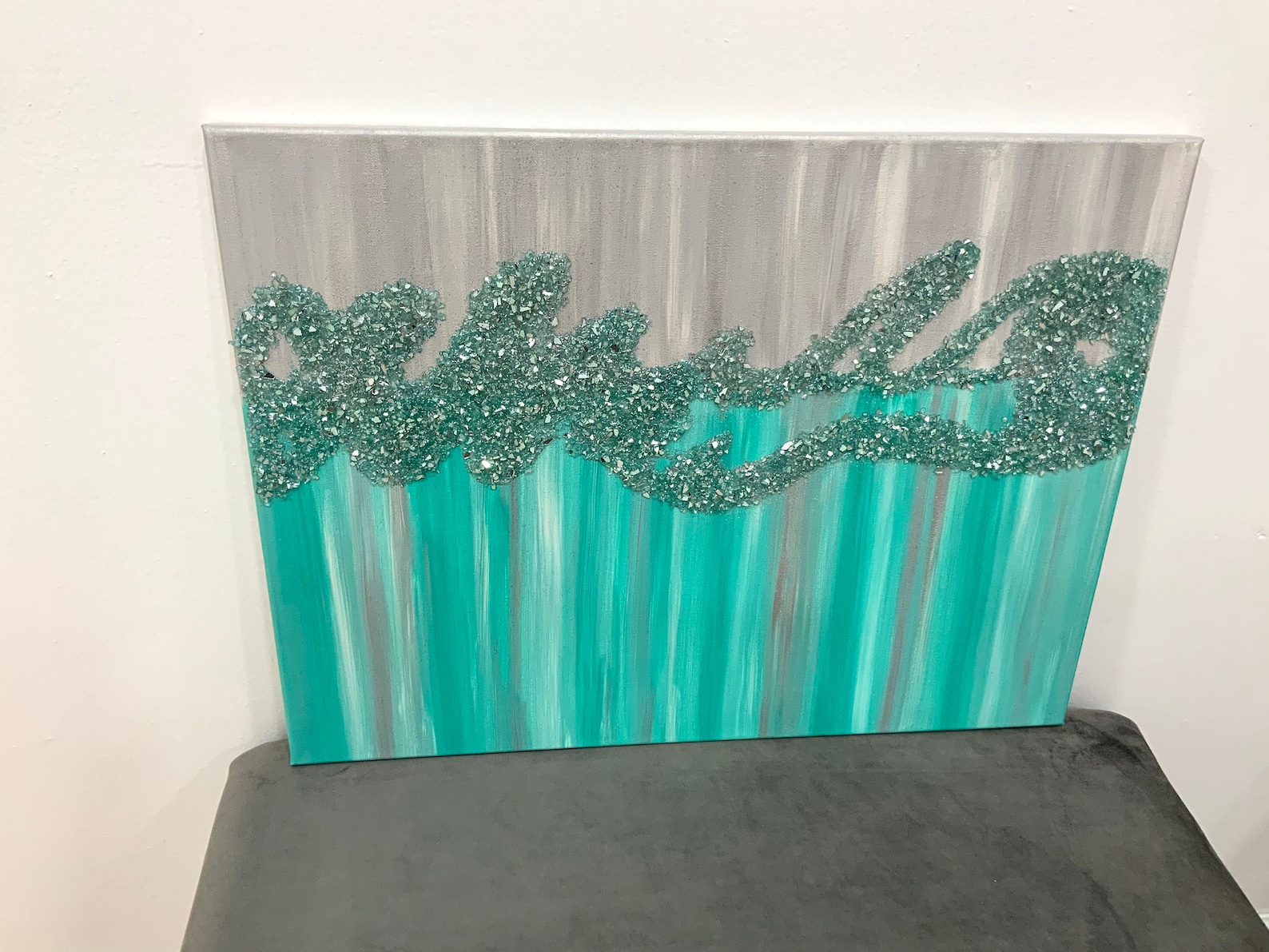 Glitter painting Glitter art Green glass painting Abstract Etsy