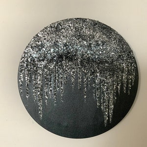 Ombré black and silver glitter glass painting, black and silver wall decor, black glitter art, silver glitter painting, Abstract Art