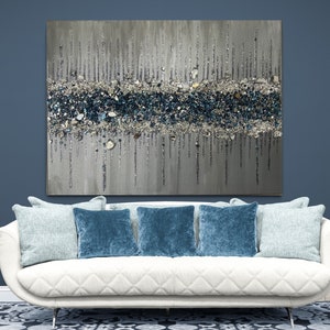 Glitter painting, Glitter glass painting, Blue Glitter painting, Gray glitter glass painting, Abstract painting, Glitter art, Wall decor