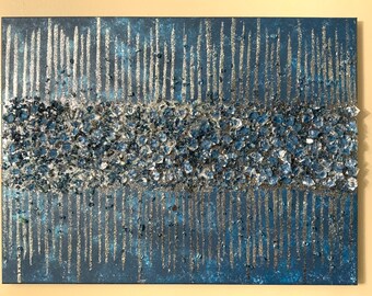 Blue gem painting, Blue glitter painting, Blue glam art, Glam art, Home decor, Wall decor, Abstract art