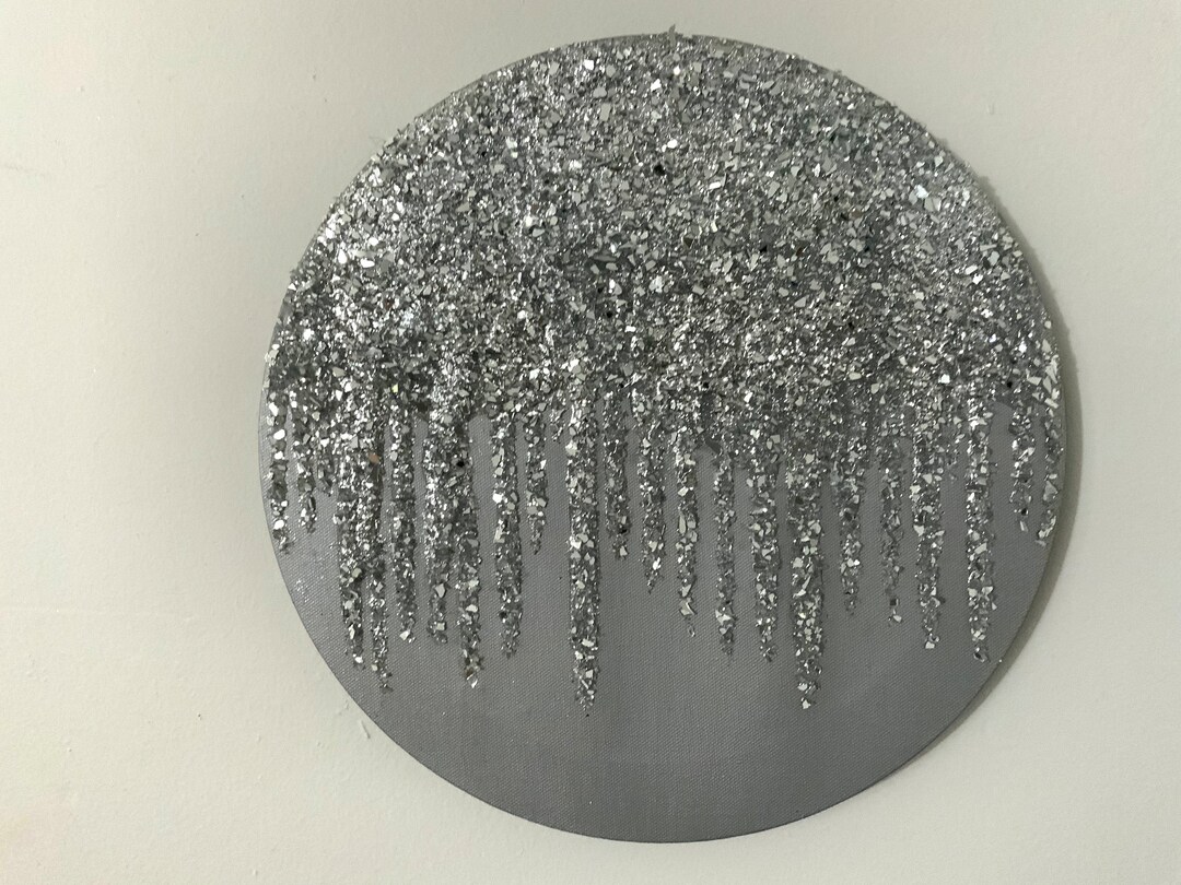 Silver Glitter Painting, Silver Glitter Glass Painting, Silver Glam Art
