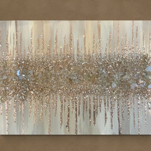 Beige and taupe glass painting, Beige glass painting, Gold glass art, Taupe glitter art, Abstract Art, Home Decor, Wall decor