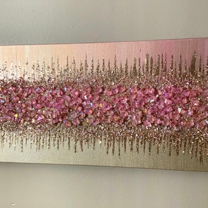 Pink and gold glass gem art, pink gem art, pink glass art, pink and gold glitter glass art, pink and gold abstract art, abstract art