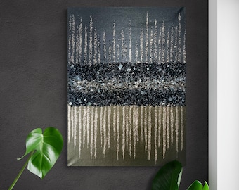 Glitter painting, Glitter glass painting, Black glitter painting, Bronze glitter painting, Glitter Art, Abstract painting, Wall decor