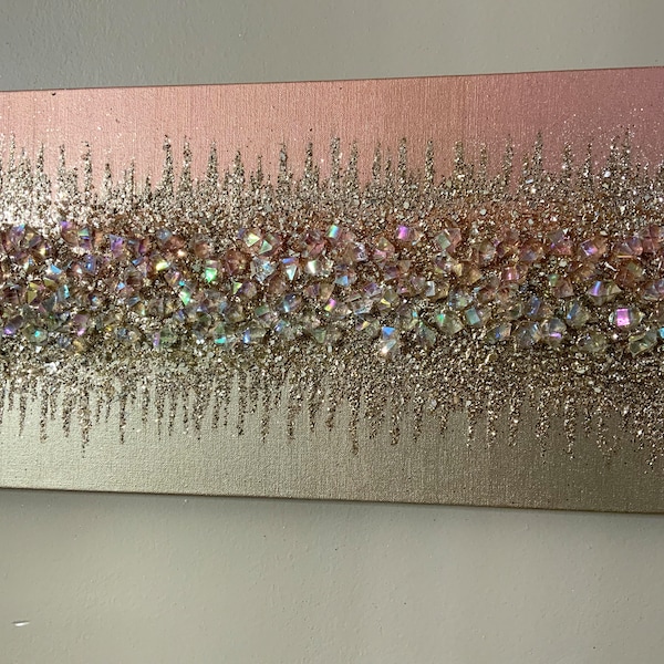 Gold glitter glass gem painting, Rose gold gem painting, Gold glitter gem painting, Gold Abstract art, Gold wall decor, Wall decor