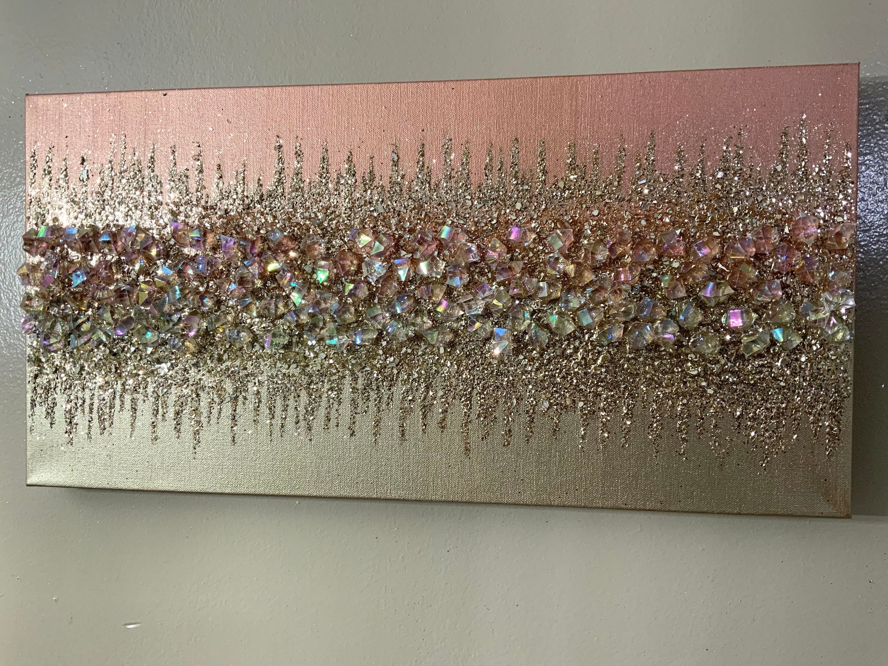 Gold glitter glass gem painting, Rose gold gem painting, Gold glitter gem painting, Gold Abstract art, Gold wall decor, Wall decor