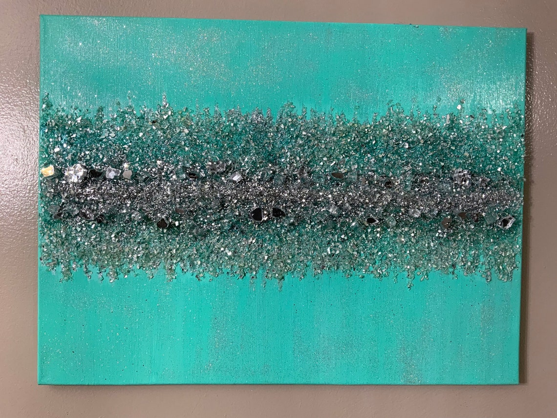 Glitter Painting Glitter Art Glitter Glass Art Green Glass Etsy