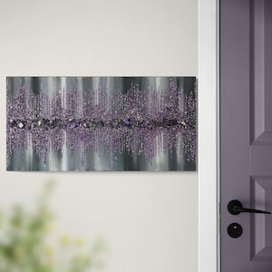 Purple and gray glitter glass painting, purple glass painting, purple glass art, purple wall decor, purple sparkle art, Glitter wall art