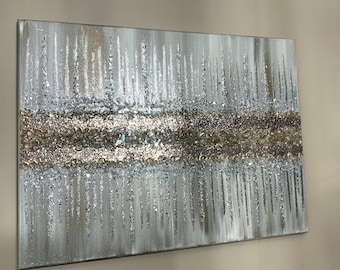 Gold Bronze Glitter painting, Silver Glitter Painting, Glitter glass painting, wall Decor, Abstract Art