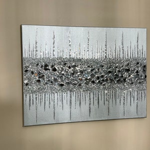 Silver Glitter Painting, Silver Glitter Glass Painting, Silver glam art, Abstract Painting, Glitter Art, Wall Decor