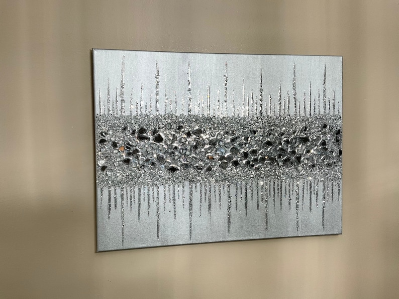 Silver Glitter Painting Silver Glitter Glass Painting Silver Etsy