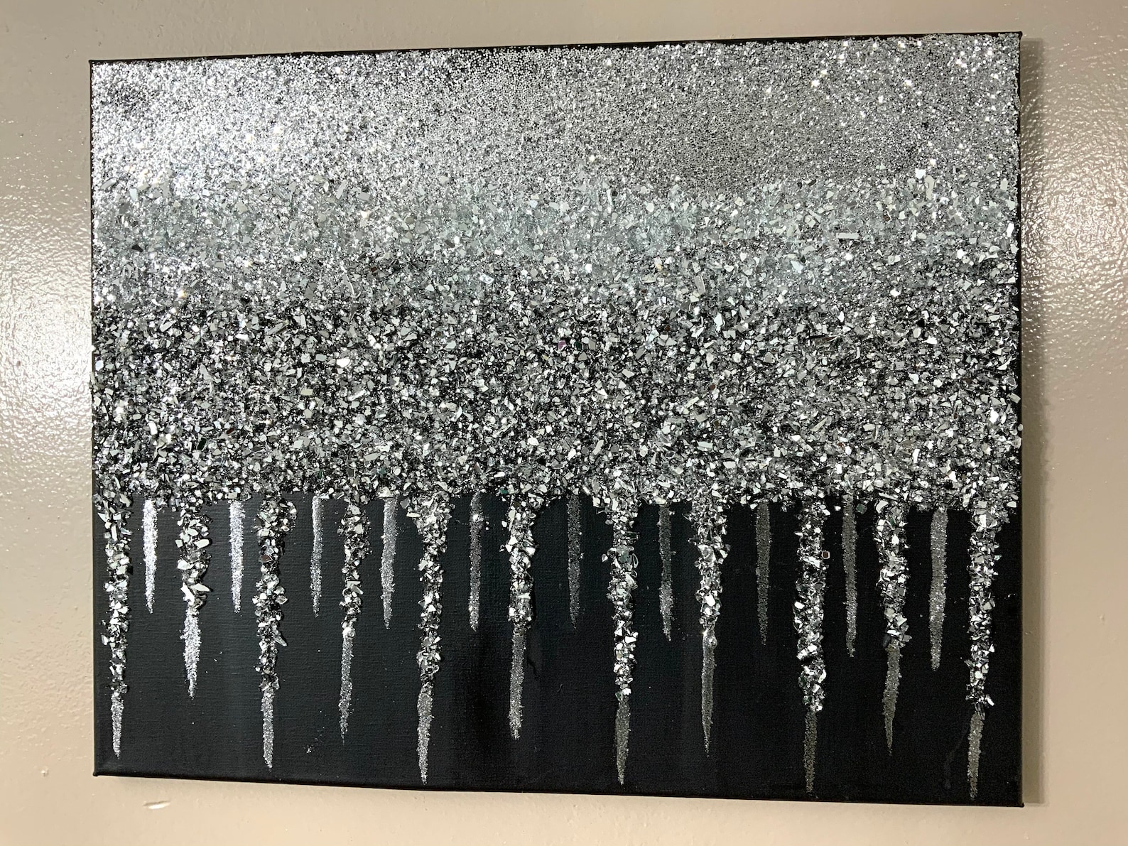 Glitter painting Glitter art Black and silver glass Etsy