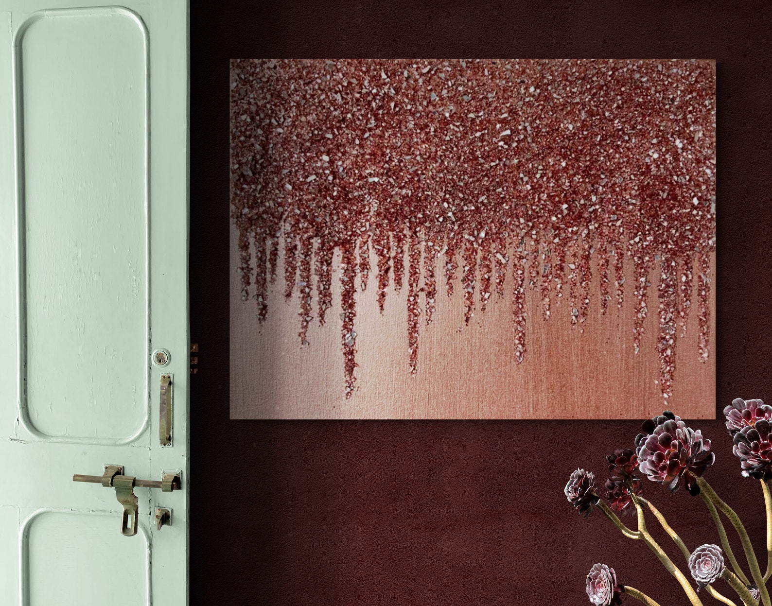Rose Gold Glitter Painting, Rose Gold Glass Painting, Rose Gold Glitter ... - Rose Gold Glass Wall Beads