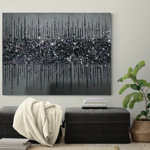 Glitter painting, Glitter glass painting, Black glitter painting, Abstract painting, Glitter Art, Wall Decor