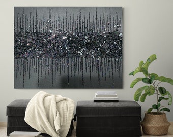 Glitter painting, Glitter glass painting, Black glitter painting, Abstract painting, Glitter Art, Wall Decor