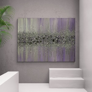 Glitter painting, Glitter glass painting, Purple glitter painting, Silver glass painting, Abstract painting, Glitter art, Wall decor