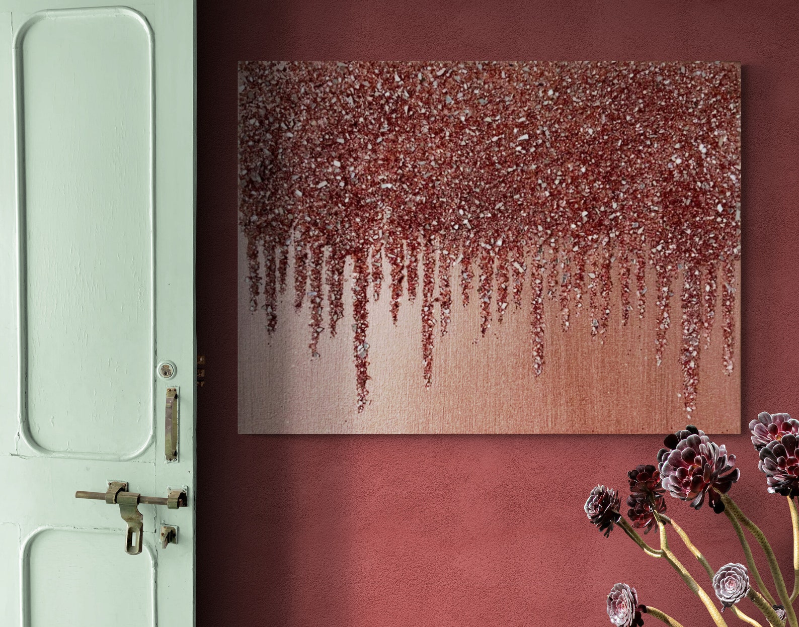 Rose Gold Glitter Painting Rose Gold Glass Painting Rose Etsy