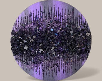 Purple and black glitter glass painting, purple glass painting, purple wall art, purple decor, purple decor, abstract art, glitter wall art
