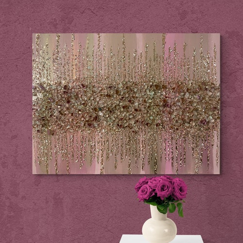 Pink and Gold Glitter Glass Painting Pink Glitter Painting Etsy