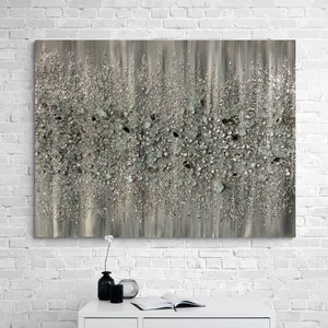 Gray glitter glass painting, White glitter glass painting, Silver glitter glass painting, Glass painting Abstract Art, Home decor
