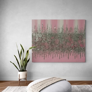 Pink and White glitter glass painting, Pink glitter painting, white glitter painting, Pink and white glitter glass art, Abstract Art,