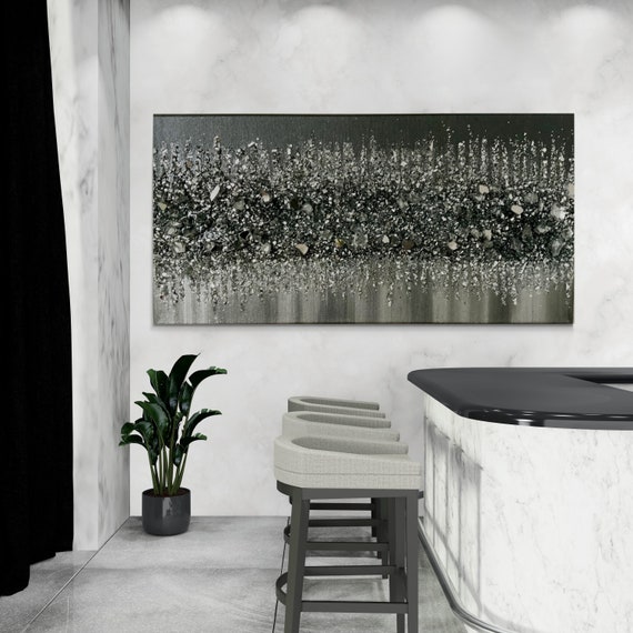 Black and Silver Glitter Glass Painting, Black and Silver  display picture 3
