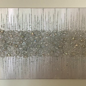 White iridescent glitter painting, White iridescent glass painting, Iridescent wall decor, white sparkle painting, Abstract Art