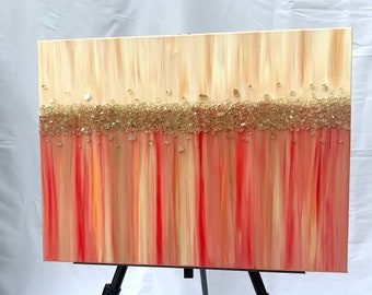 Glitter Painting, Glitter Art, Red Glitter Painting, Gold Glitter Painting, Red Glass Painting, Abstract Art