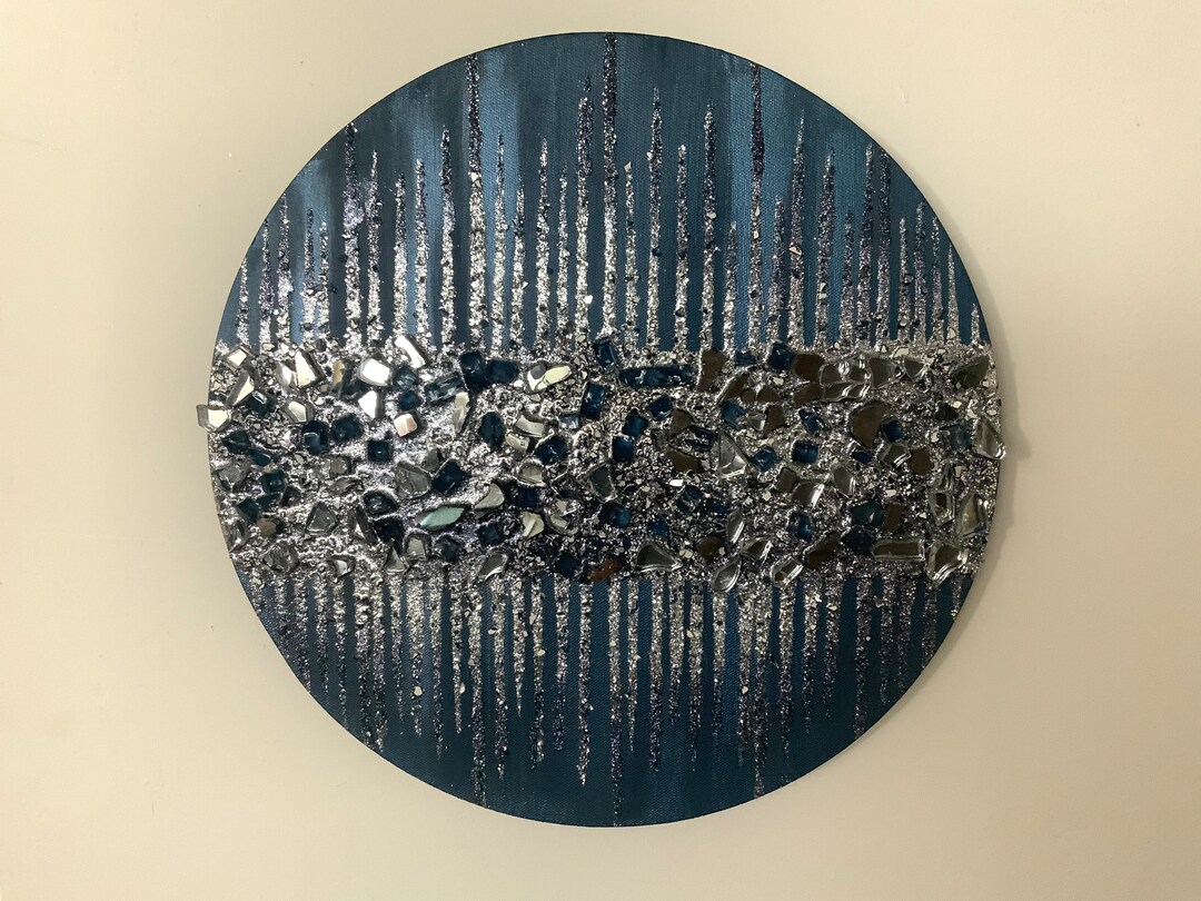 Glitter Painting, Glitter Glass Painting, Blue Glitter Painting, Blue