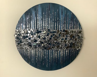 Glitter painting, Glitter glass painting, Blue Glitter painting, Blue glampainting, Abstract painting, Glitter art, Wall décor