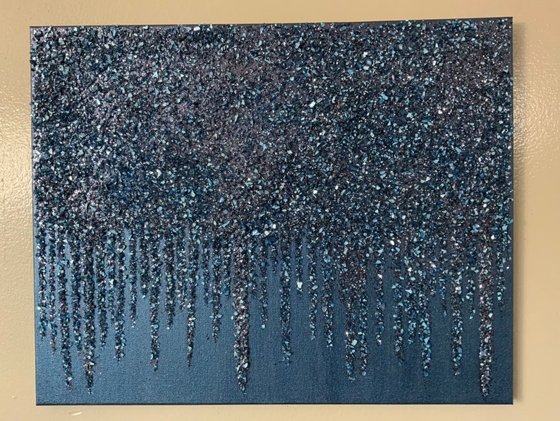 Navy Blue Glitter Painting Navy Blue Glass Painting Navy Etsy
