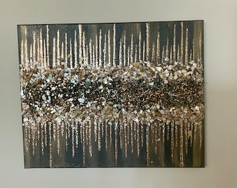 Gray and gold glitter painting, Gold and gray glass painting, Gray shell painting, Glass painting, Glitter painting, Abstract Art