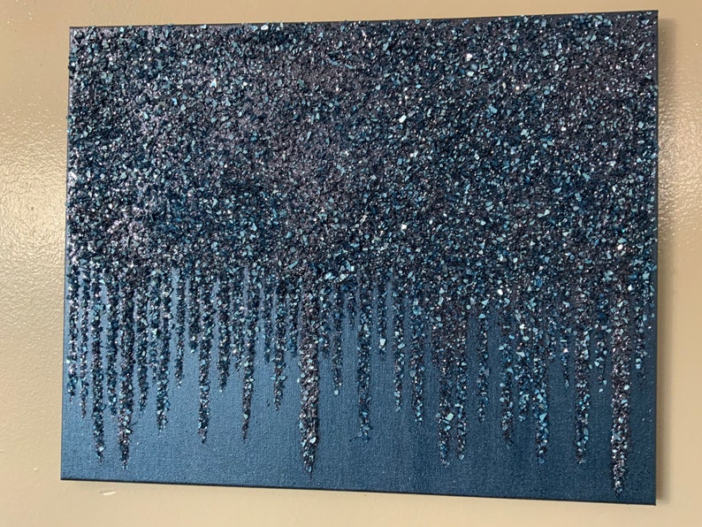 Navy Blue Glitter Painting Navy Blue Glass Painting Navy Etsy