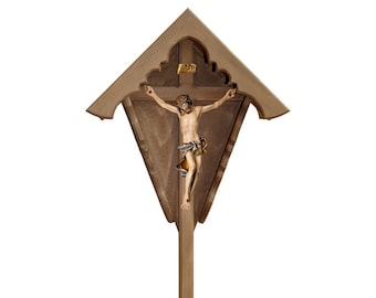 Crucifix carved in wood from Valgardena and hand-decorated with Italian handicraft production various sizes available