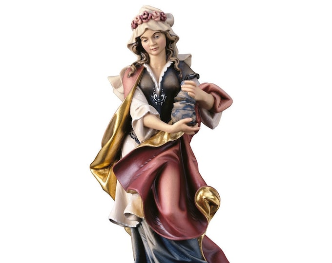 Statue of Saint Mary Magdalene with balsamarium, carved in Valgardena wood and hand decorated, Italian artisan production