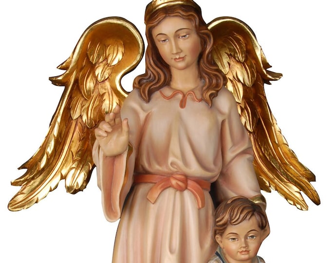 Guardian angel with child carved in Val Gardena wood and decorated by hand of Italian artisan production various sizes available