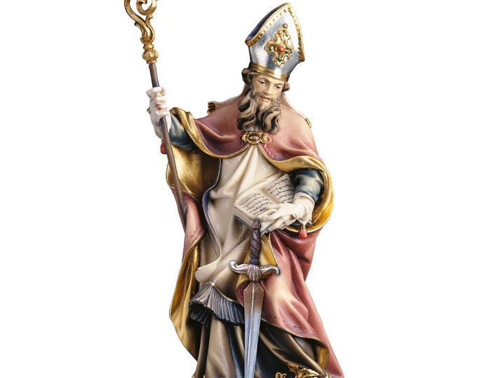 Statue of Saint Bonifacio carved in Val Gardena wood and hand decorated of Italian artisan production