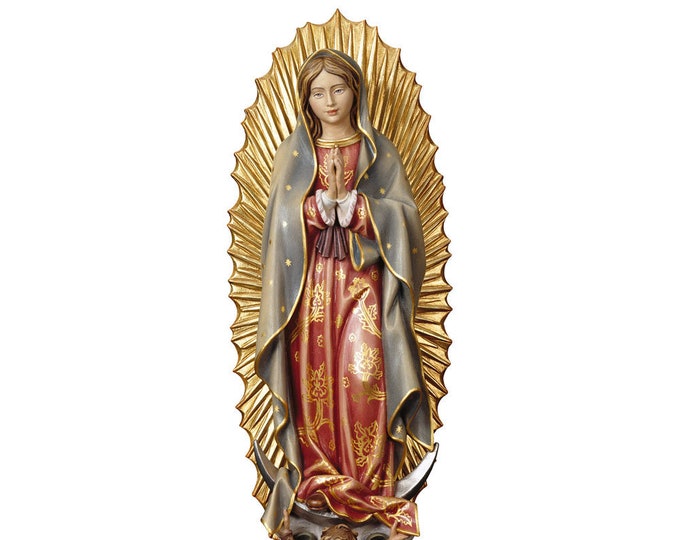 Sculpture of Our Lady of Guadalupe cm 35 (13.78 inches) carved in Valgardena wood and hand decorated, Italian artisan production