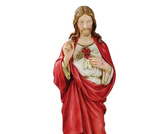 Statue of the Sacred Heart of Jesus cm 50 (19.68 inches) in hand-decorated resin marble of Italian craftsmanship